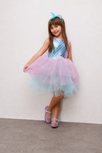 Carey Girls’ Lilac Mermaid Print Tulle Dress & Mermaid Crown Set