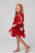 Chloe Girls’ Red Star Print Tiered Dress, Gold Star Crown & Bag Set