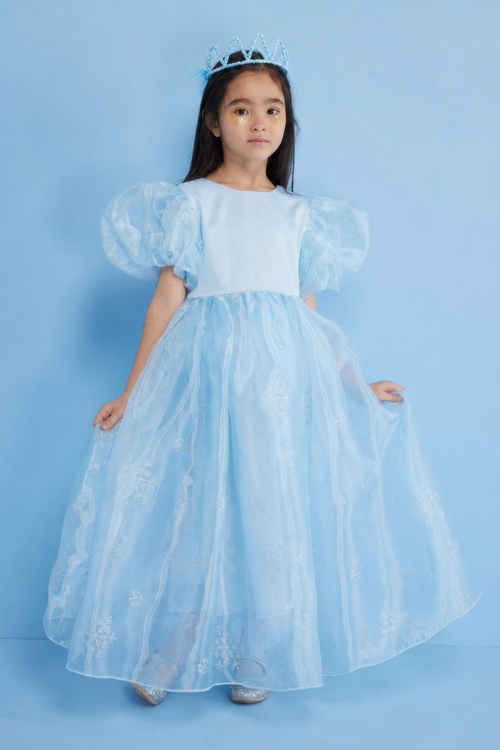 Elsa Girls’ Blue Star Tulle Dress & Sequin Queen Crown Set