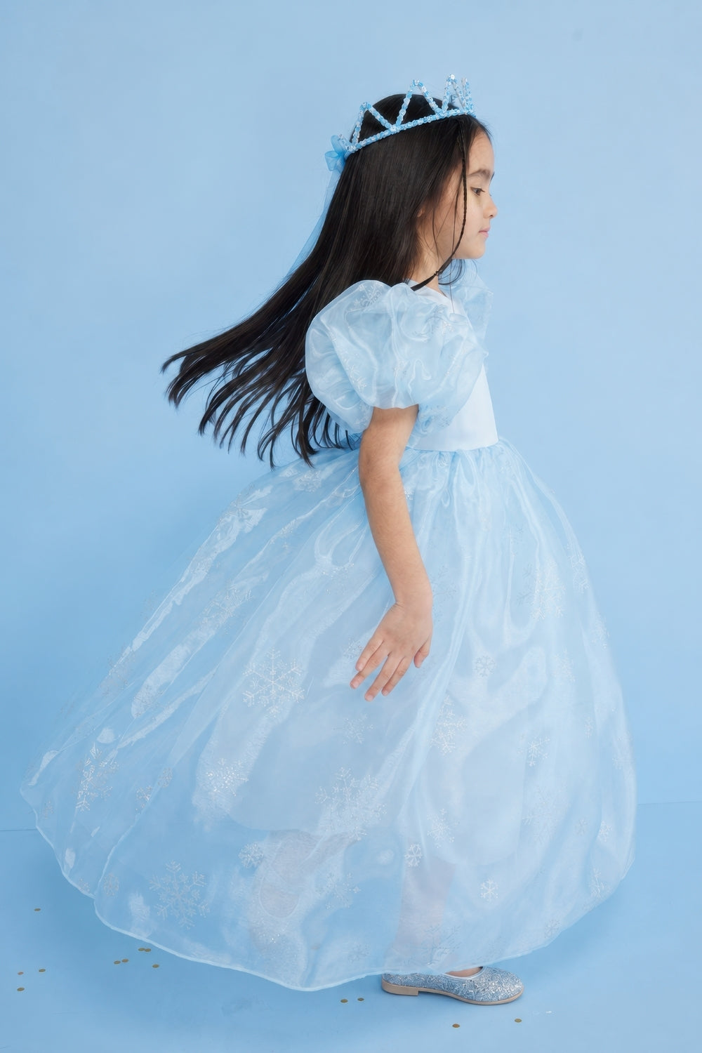 Elsa Girls’ Blue Star Tulle Dress & Sequin Queen Crown Set