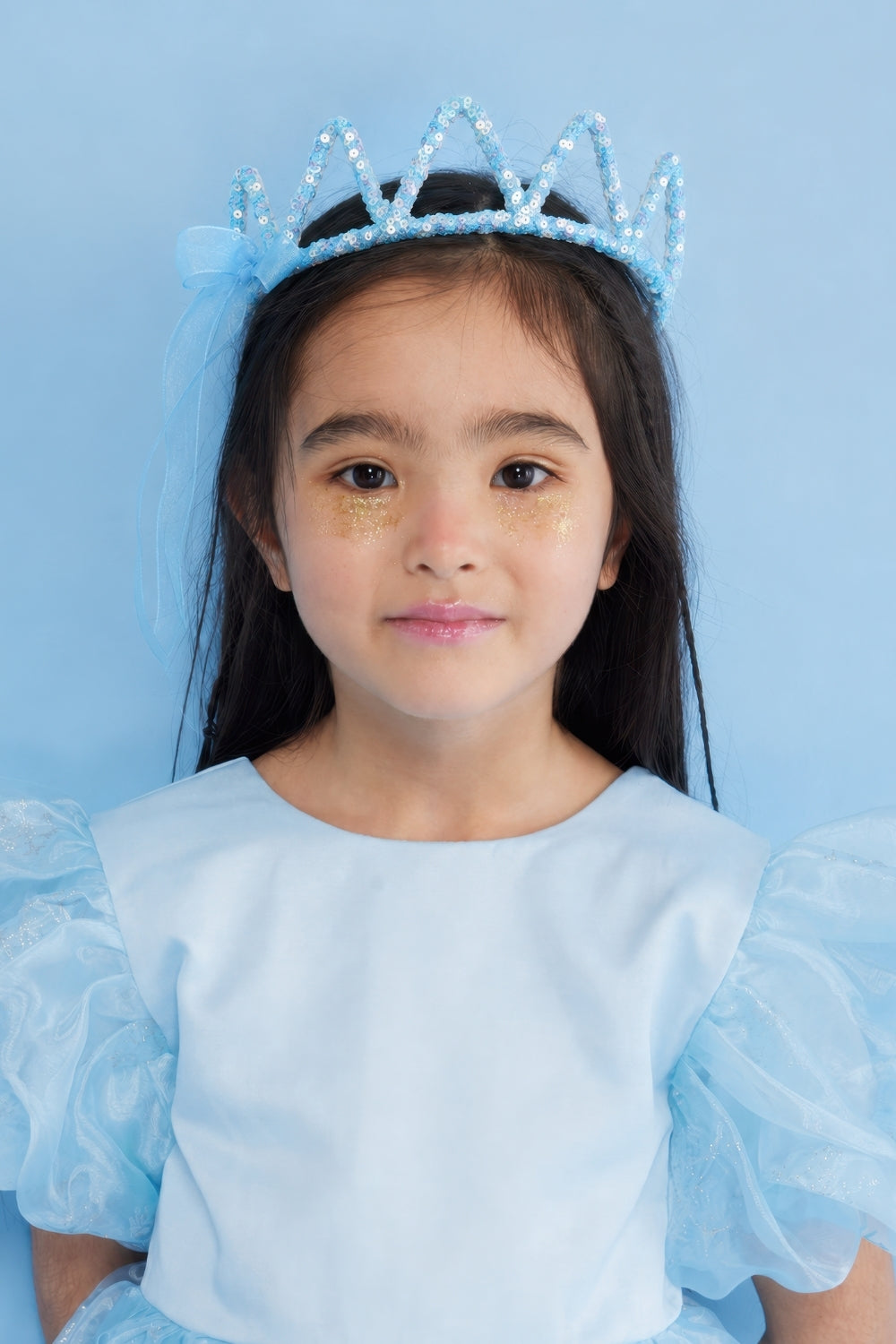 Elsa Girls’ Blue Star Tulle Dress & Sequin Queen Crown Set