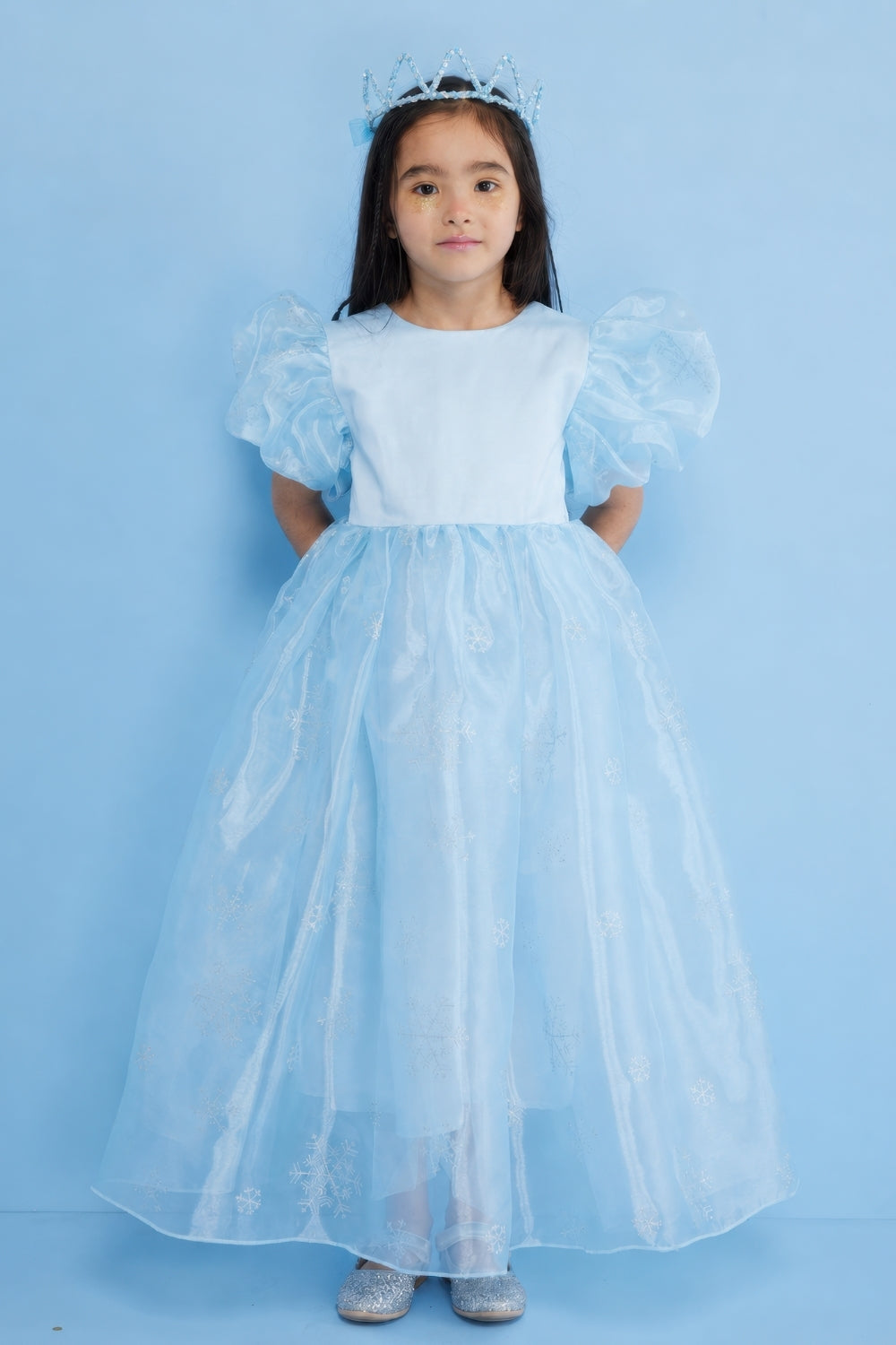 Elsa Girls’ Blue Star Tulle Dress & Sequin Queen Crown Set