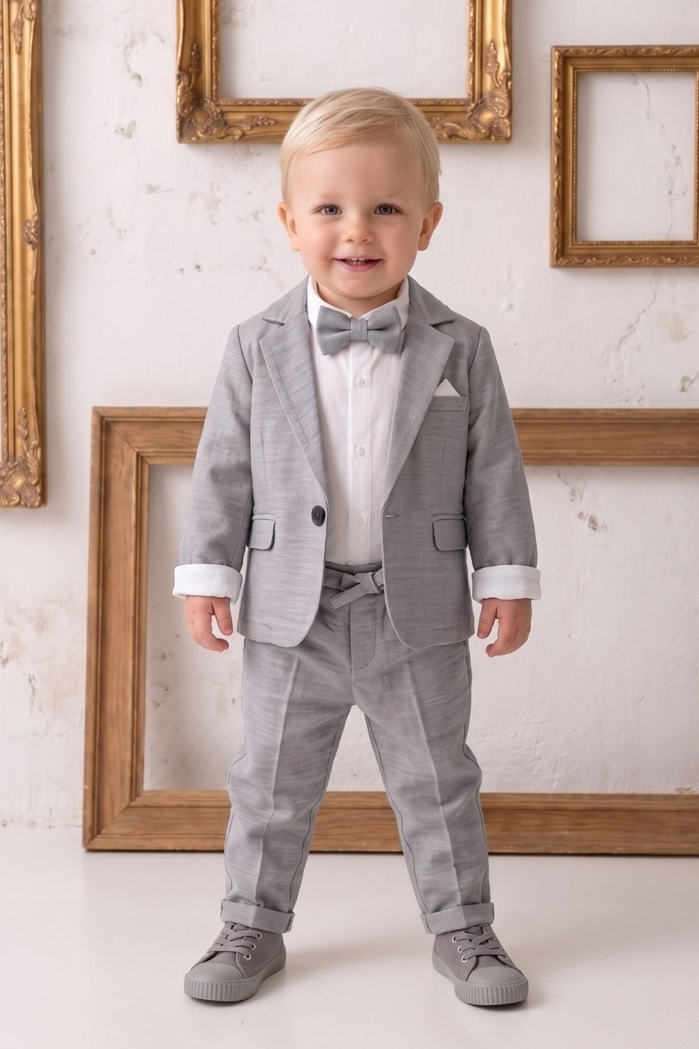 Axel Baby Boys’ Gray Jacket & Bow Tie Suit Set