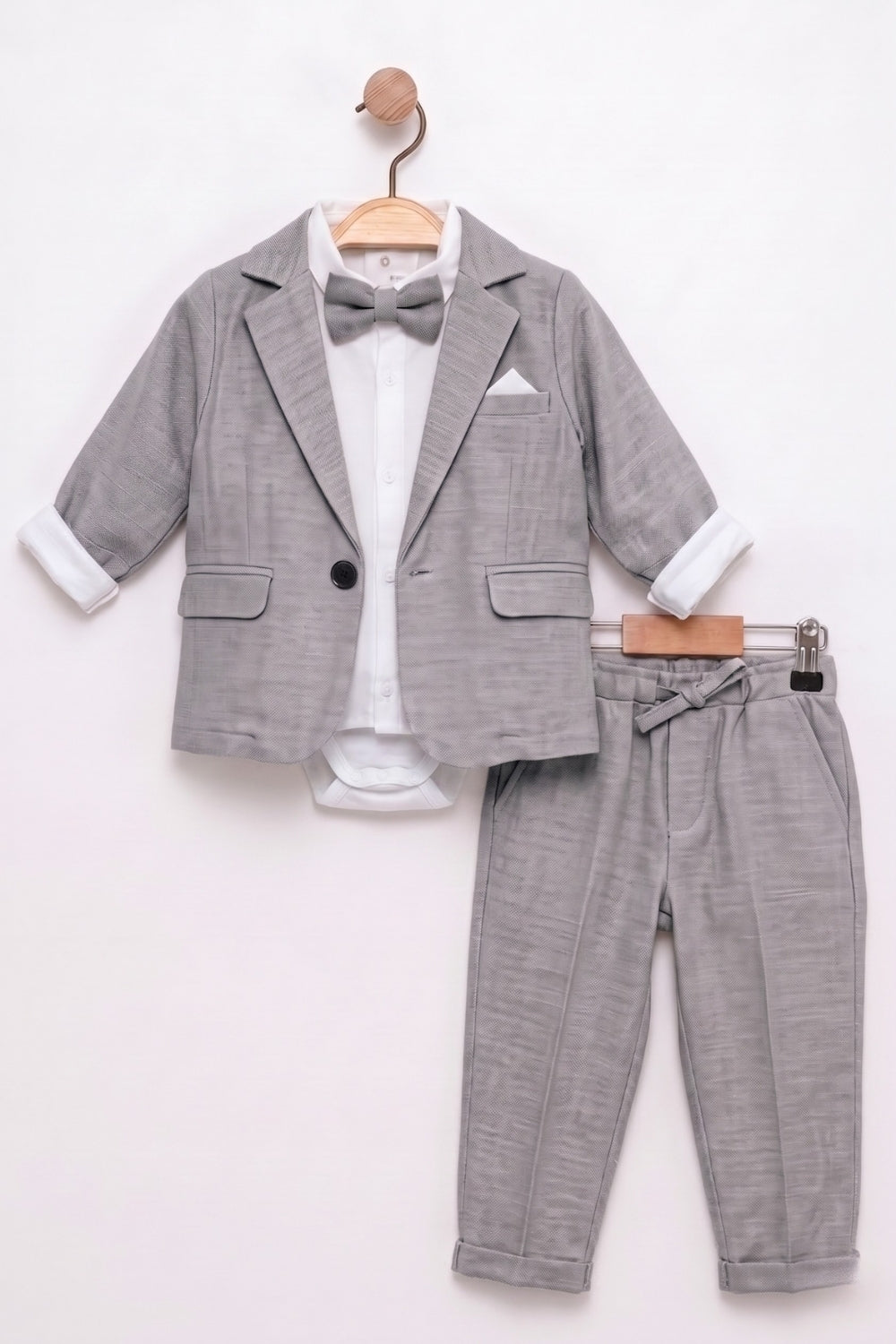 Axel Baby Boys’ Gray Jacket & Bow Tie Suit Set