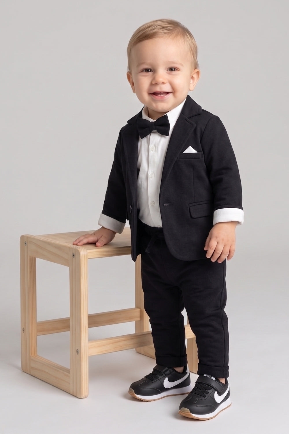 Axel Baby Boys’ Black Jacket & Bow Tie Suit Set