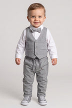 Davin Baby Boys’ Gray Vest & Bow Tie Suit Set