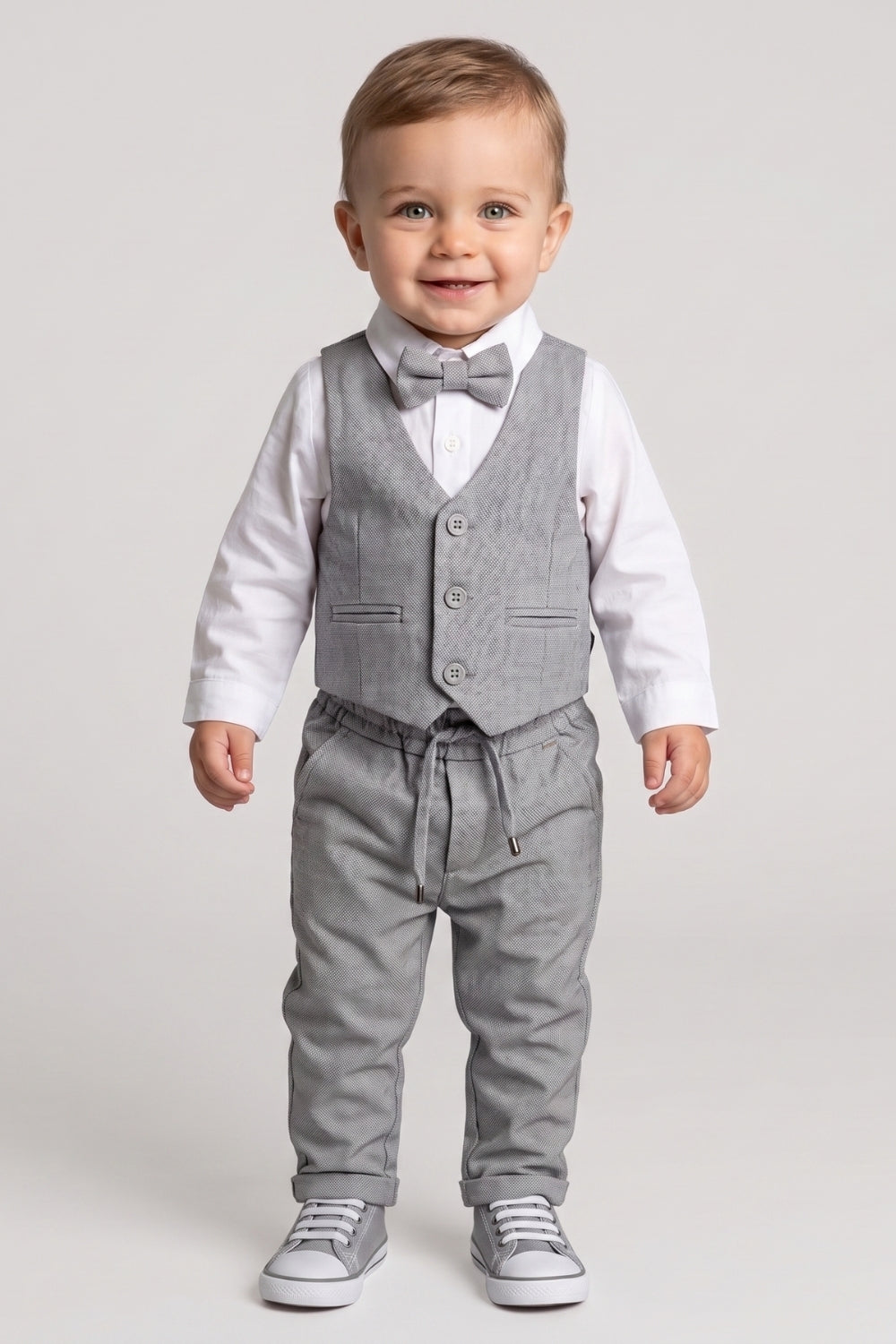 Davin Baby Boys’ Gray Vest & Bow Tie Suit Set