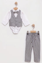 Davin Baby Boys’ Gray Vest & Bow Tie Suit Set