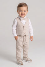 Davin Baby Boys’ Cream Vest & Bow Tie Suit Set