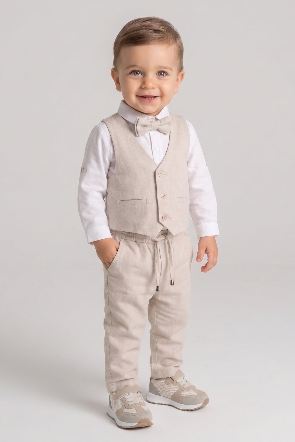 Davin Baby Boys’ Cream Vest & Bow Tie Suit Set