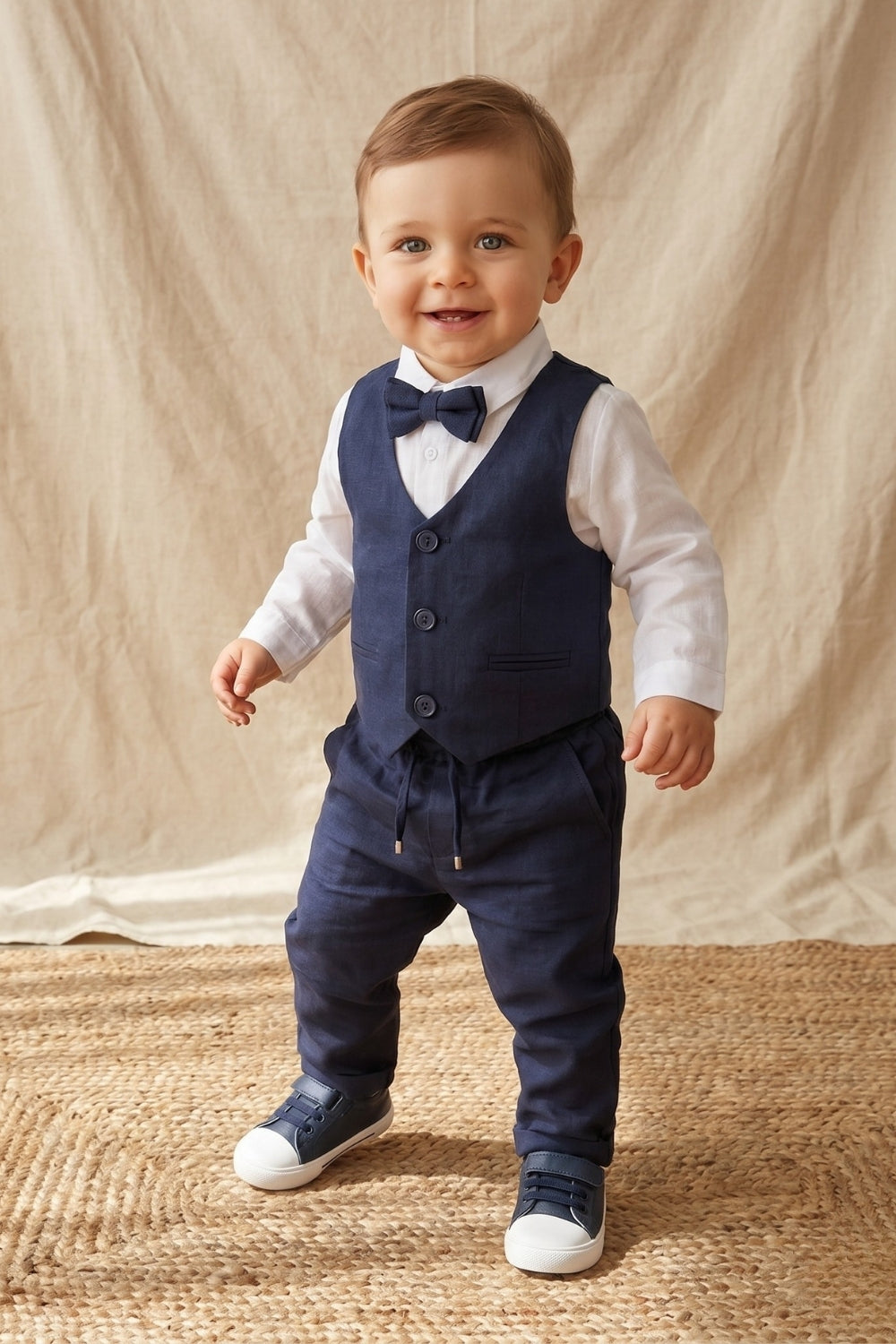 Davin Baby Boys’ Navy Vest & Bow Tie Suit Set