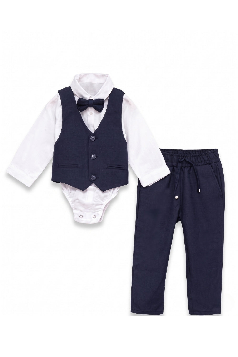 Davin Baby Boys’ Navy Vest & Bow Tie Suit Set