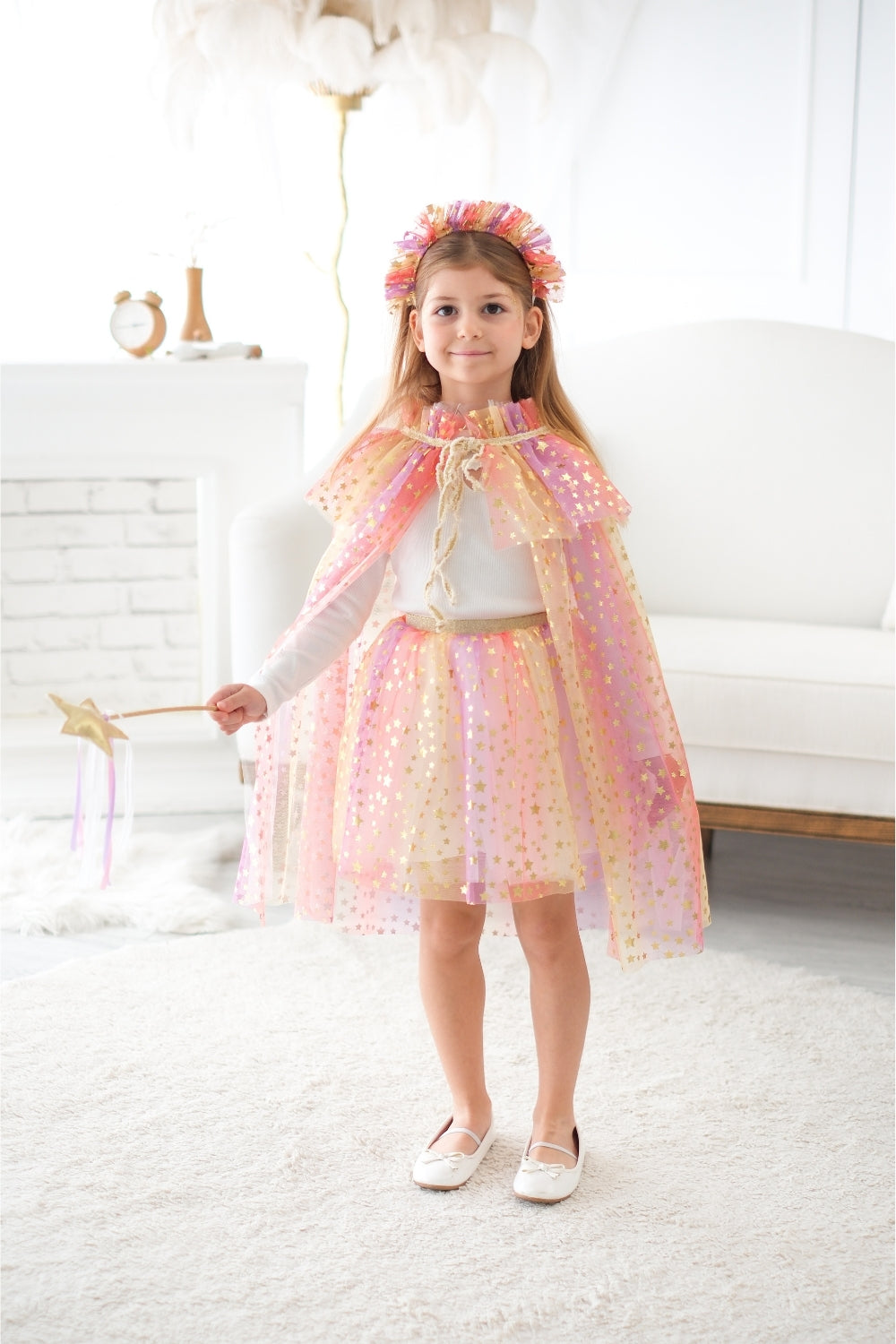 Girls’ Yellow Star Cape, Magic Staff & Crown Costume Set