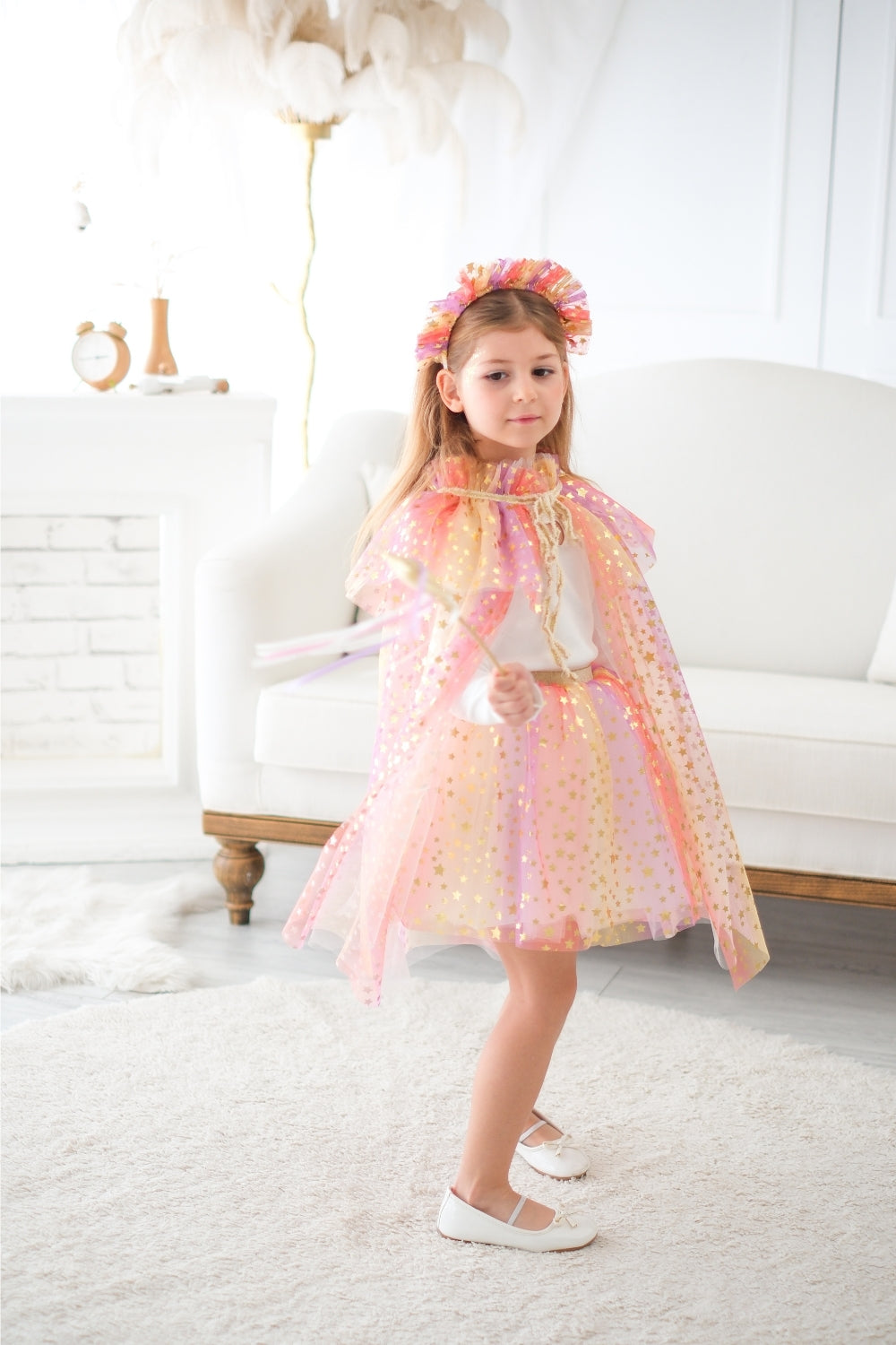 Girls’ Yellow Star Cape, Magic Staff & Crown Costume Set