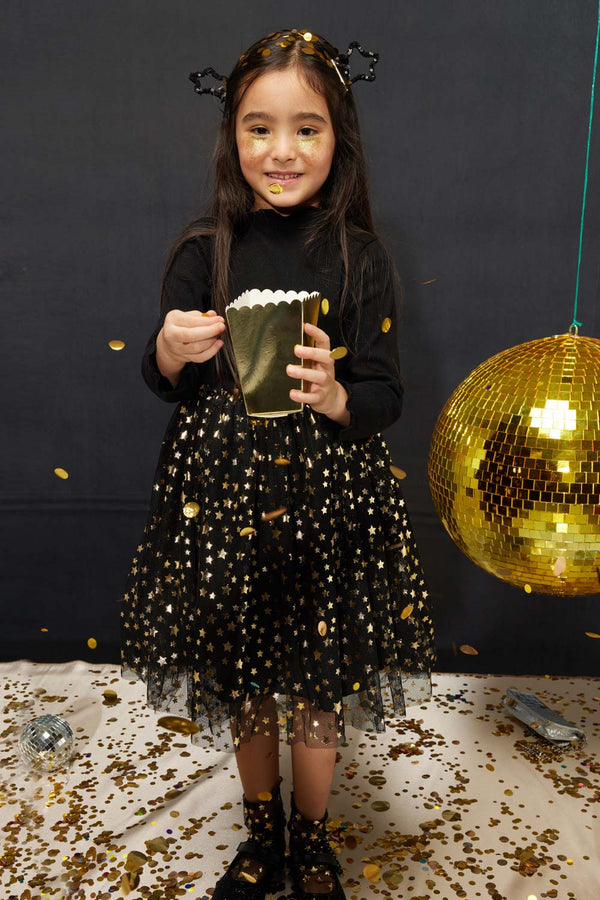 Karen Girls’ Black Star Print Tulle Dress