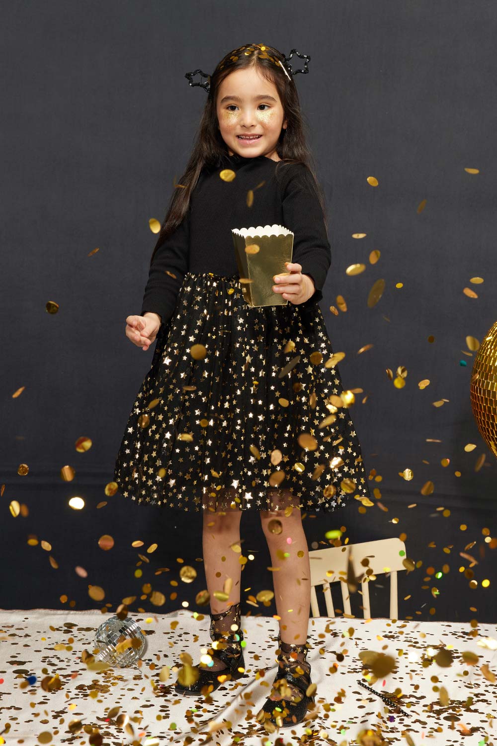 Karen Girls’ Black Star Print Tulle Dress