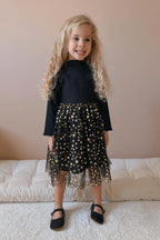 Karen Girls’ Black Star Print Tulle Dress