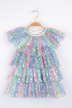 Estella Girls’ Multicolor Star Print Layered Tulle Dress & Crown Set