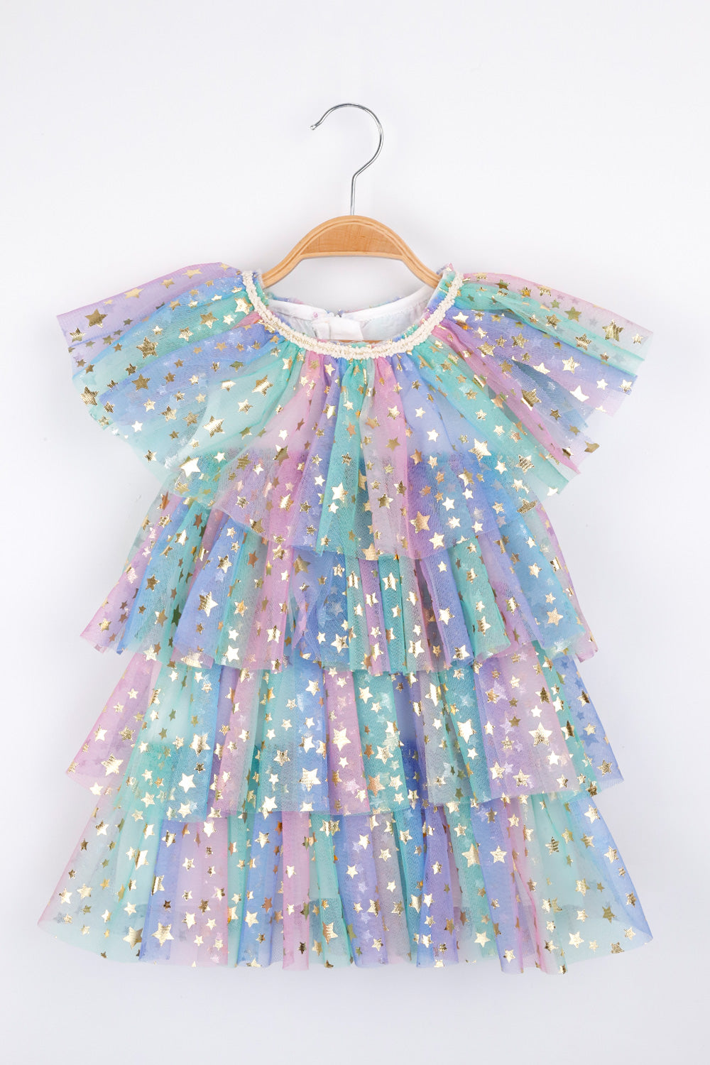 Estella Girls’ Multicolor Star Print Layered Tulle Dress & Crown Set