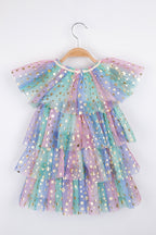 Estella Girls’ Multicolor Star Print Layered Tulle Dress & Crown Set