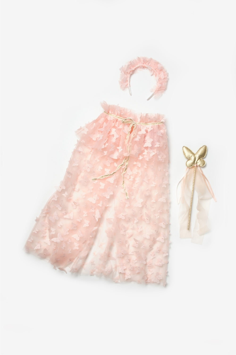 Girls’ Salmon Butterfly Appliqué Cape, Magic Staff & Crown Costume Set