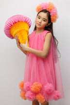 Alexa Girls’ Fuchsia Pom-Pom Tulle Dress & Crown Set