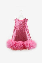 Evie Girls’ Fuchsia Sequin Dress with Tulle Hem & Pink Star Crown Set