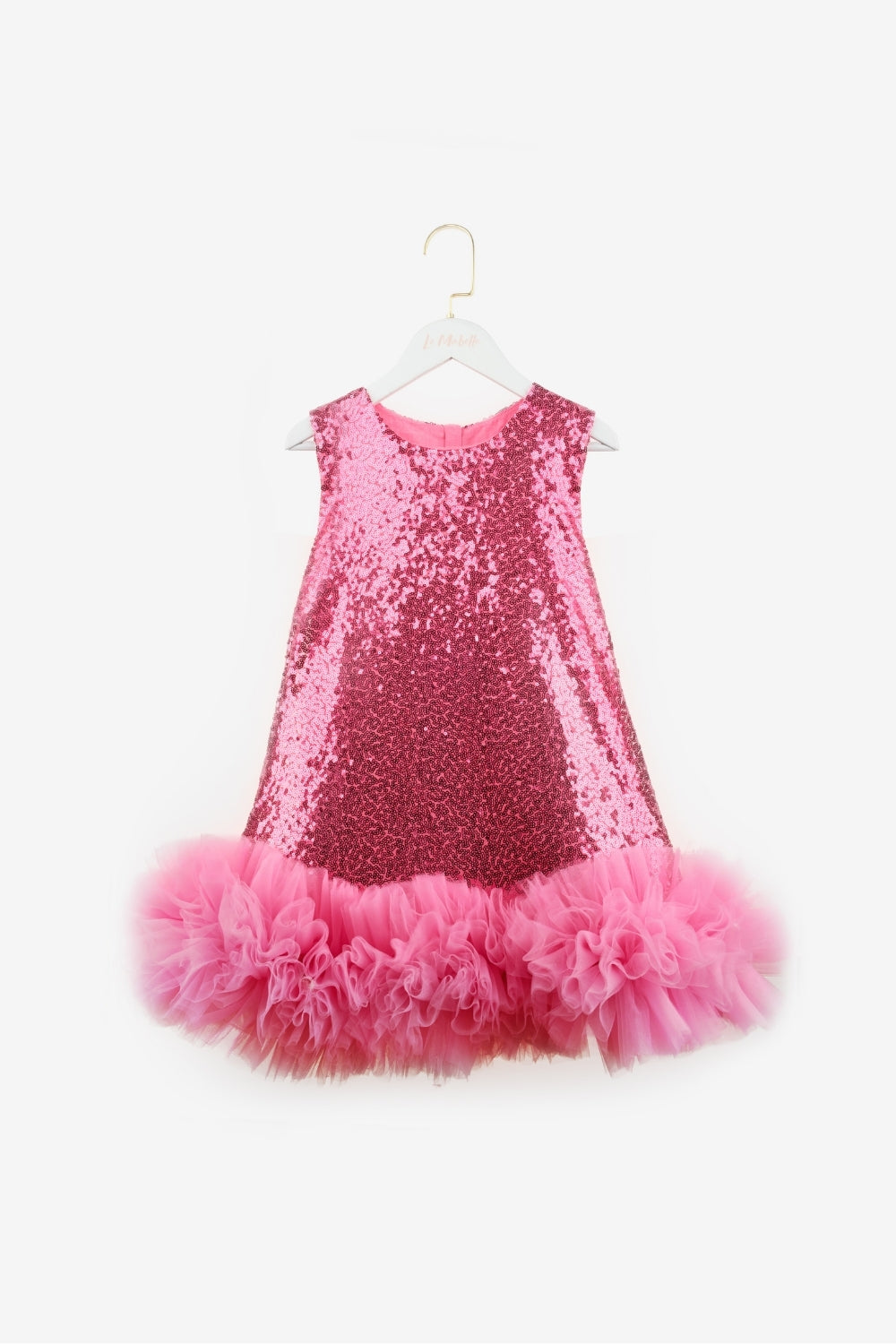 Evie Girls’ Fuchsia Sequin Dress with Tulle Hem & Pink Star Crown Set