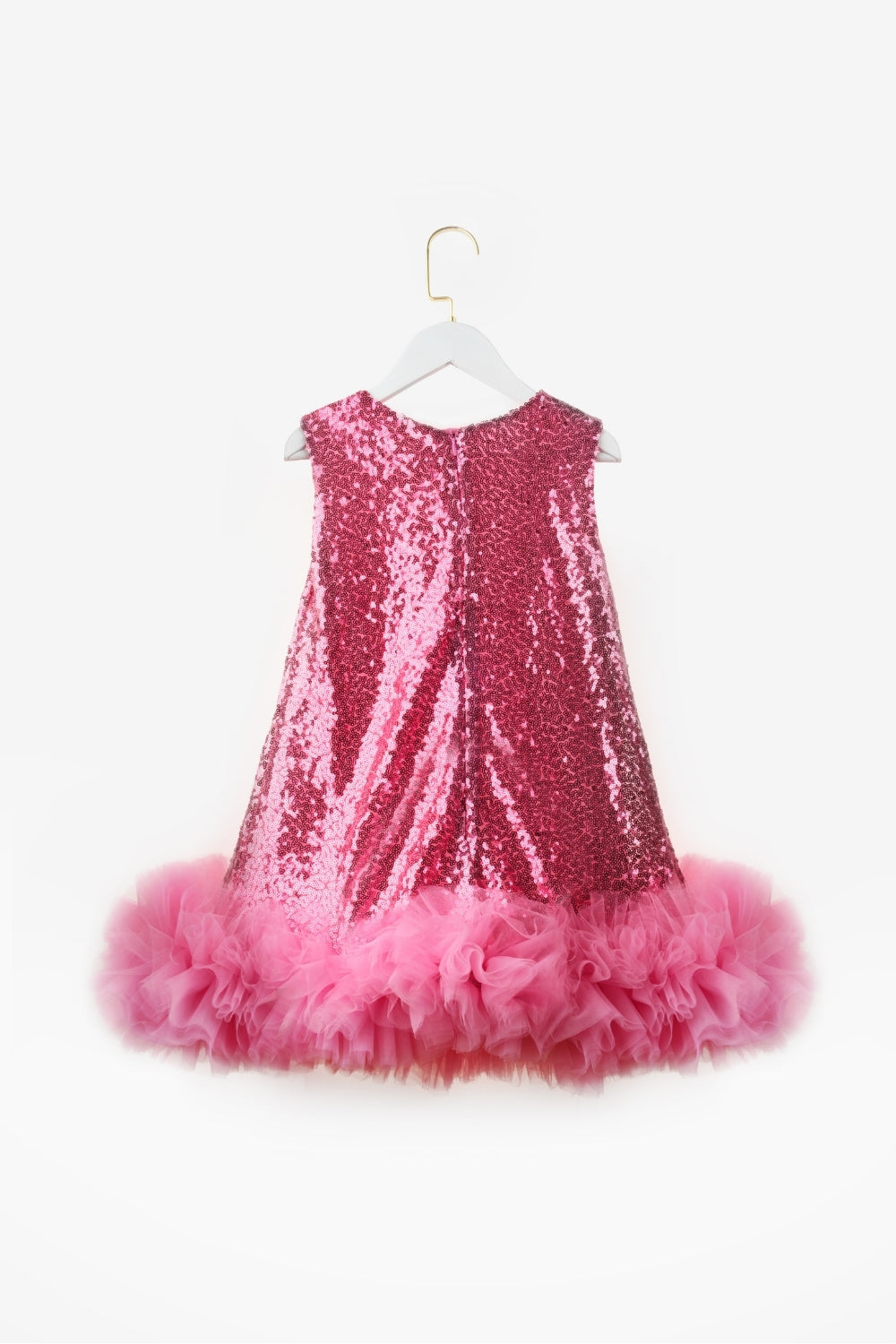 Evie Girls’ Fuchsia Sequin Dress with Tulle Hem & Pink Star Crown Set