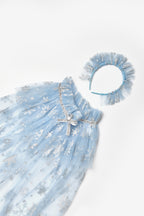 Pauline Girls’ Blue Snowflake Tulle Skirt, Cape, Staff & Crown Costume Set