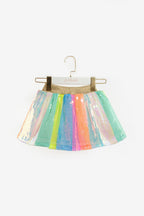 Dena Girls’ Multicolor Rainbow Sequin Skirt, Top & Gold Star Crown Set