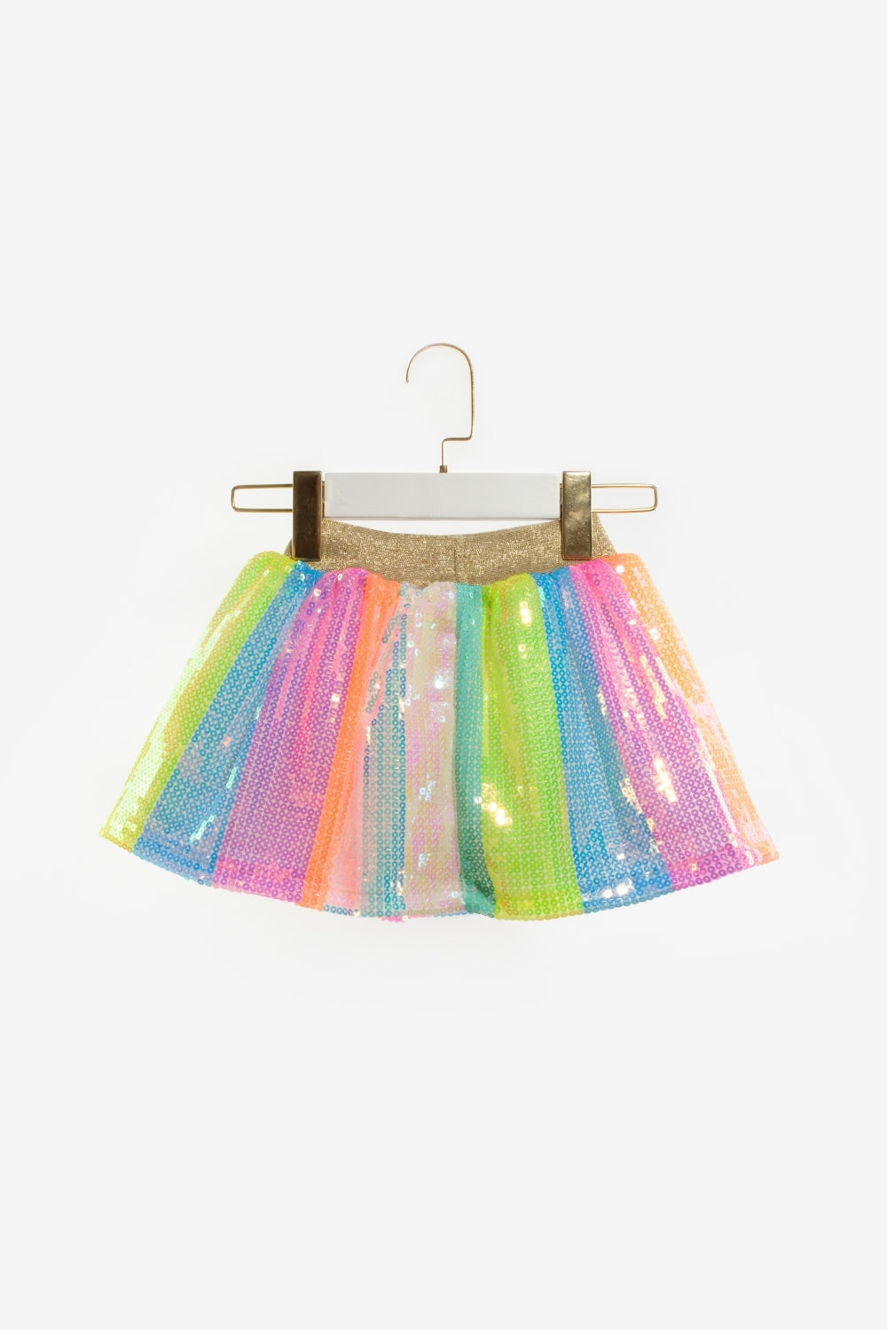 Dena Girls’ Multicolor Rainbow Sequin Skirt, Top & Gold Star Crown Set
