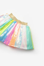 Dena Girls’ Multicolor Rainbow Sequin Skirt, Top & Gold Star Crown Set