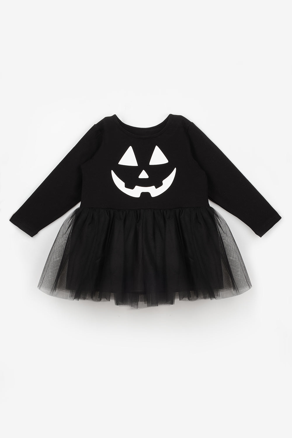 Sandra Girls’ Black Pumpkin Print Tulle Halloween Dress