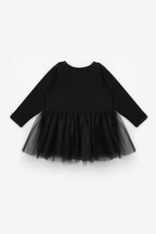 Sandra Girls’ Black Pumpkin Print Tulle Halloween Dress