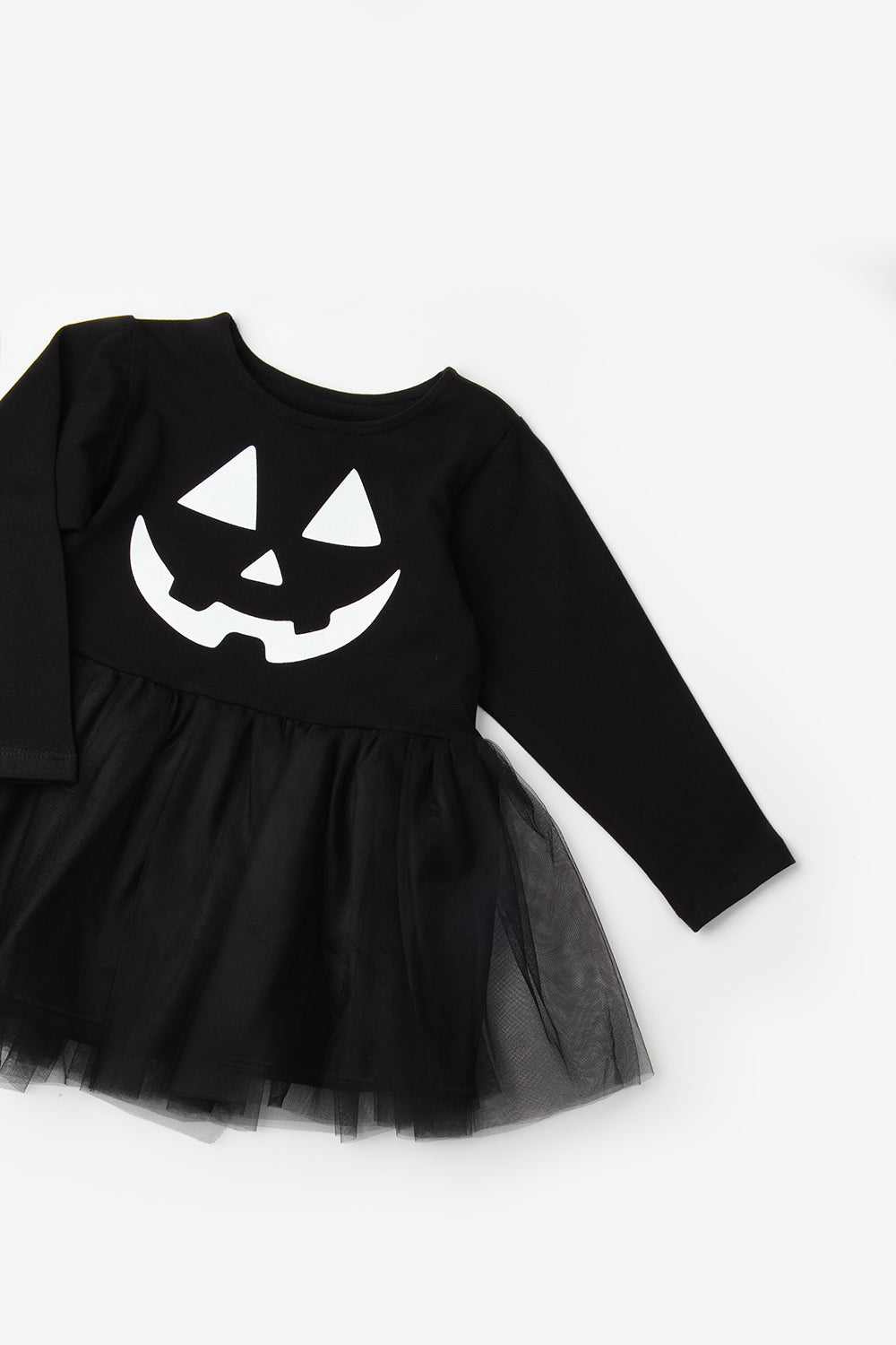 Sandra Girls’ Black Pumpkin Print Tulle Halloween Dress