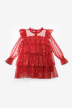 Chloe Girls’ Red Star Print Tiered Dress, Gold Star Crown & Bag Set
