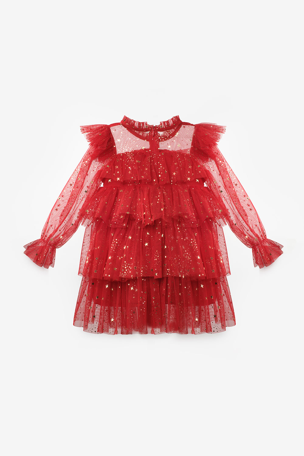 Chloe Girls’ Red Star Print Tiered Dress, Gold Star Crown & Bag Set