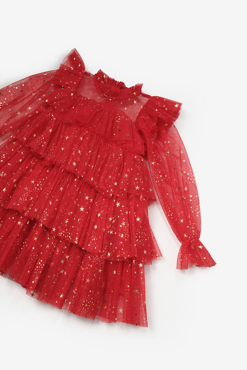 Chloe Girls’ Red Star Print Tiered Dress, Gold Star Crown & Bag Set