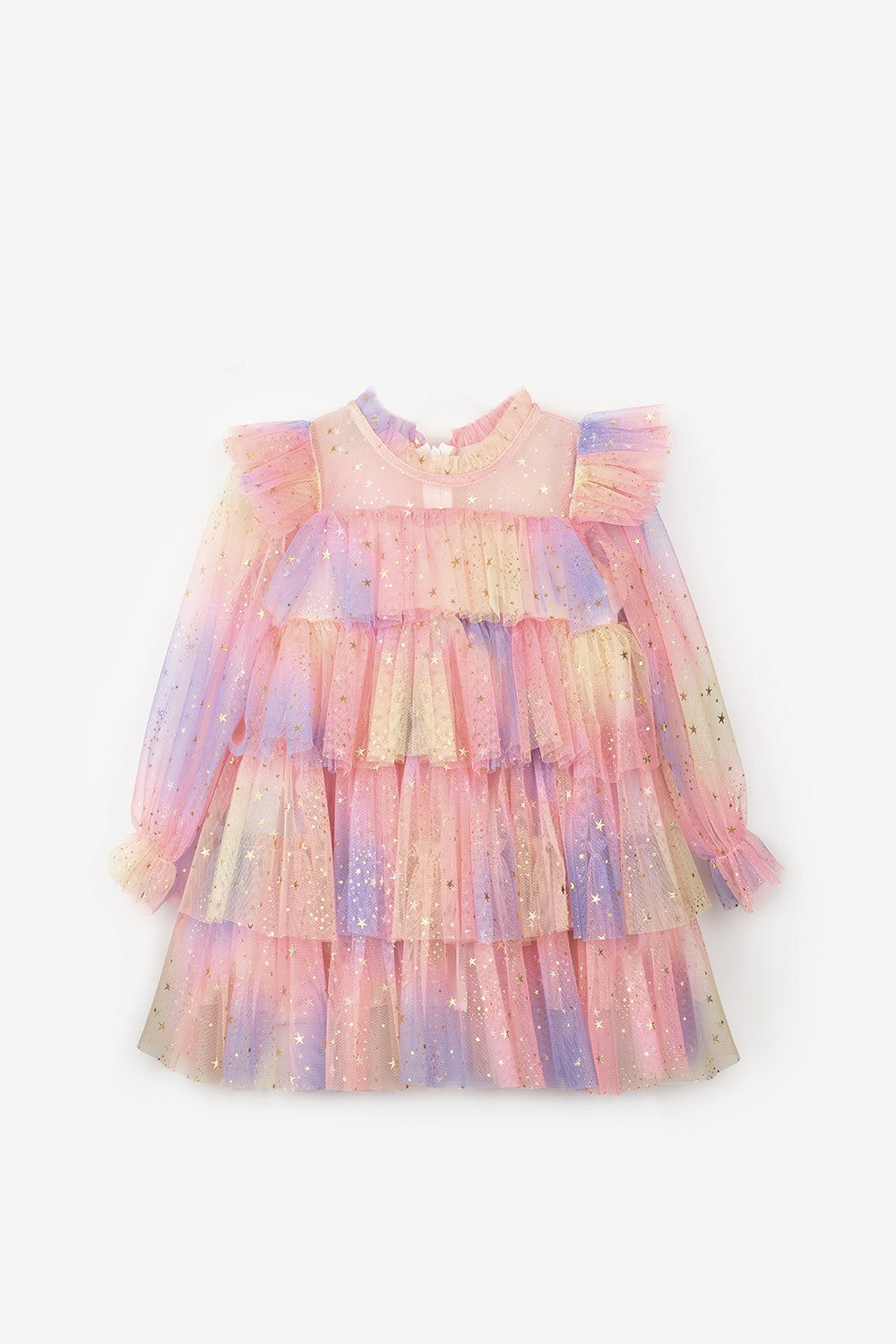 Chloe Girls’ Yellow Star Print Tiered Dress & Silver Star Crown Set