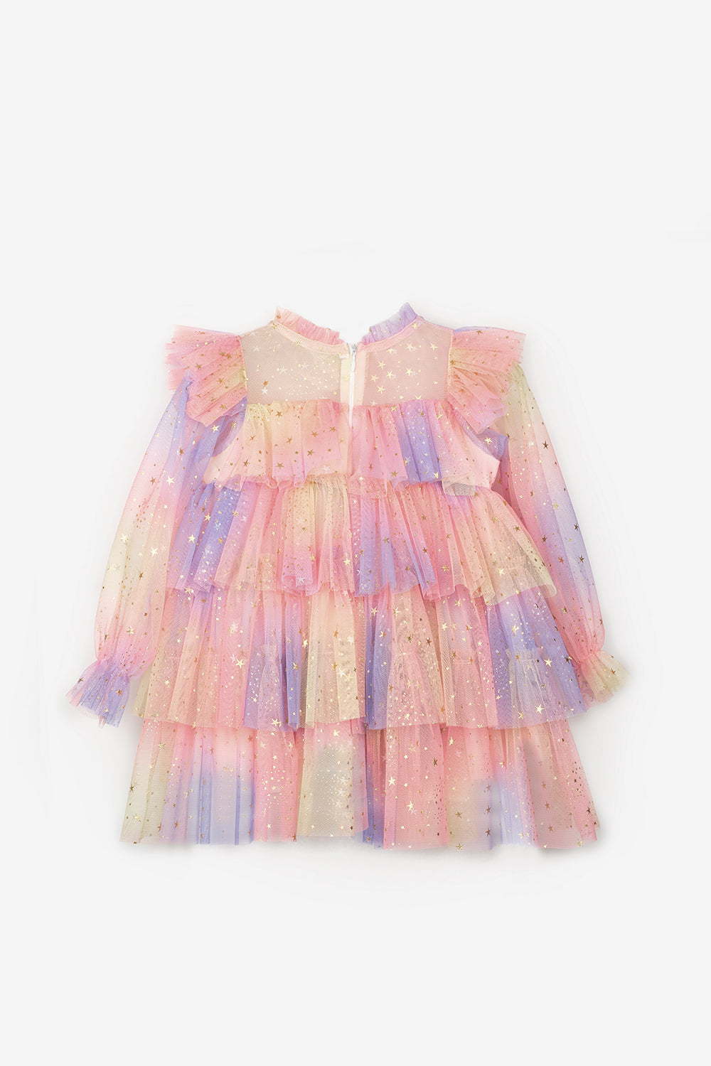 Chloe Girls’ Yellow Star Print Tiered Dress & Silver Star Crown Set