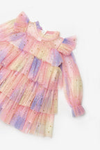 Chloe Girls’ Yellow Star Print Tiered Dress & Silver Star Crown Set