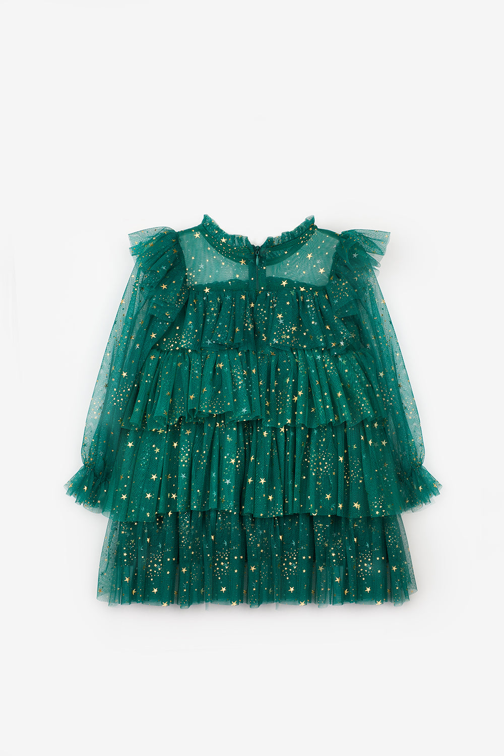 Chloe Girls’ Green Star Print Tiered Dress, Gold Star Crown & Bag Set