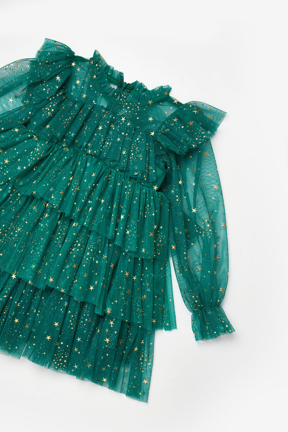 Chloe Girls’ Green Star Print Tiered Dress, Gold Star Crown & Bag Set