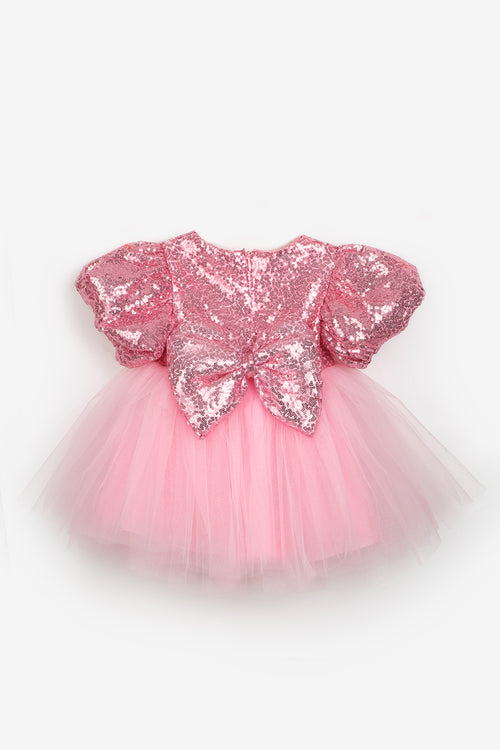 Amber Baby Girls’ Pink Bow-Detail Sequin Dress