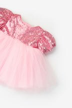 Amber Baby Girls’ Pink Bow-Detail Sequin Dress