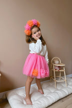 Hilda Fuchsia Pompom Detailed Girl's Skirt