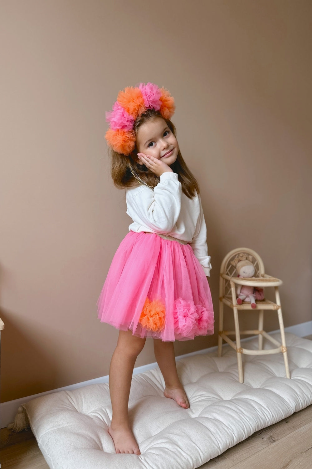 Hilda Fuchsia Pompom Detailed Girl's Skirt