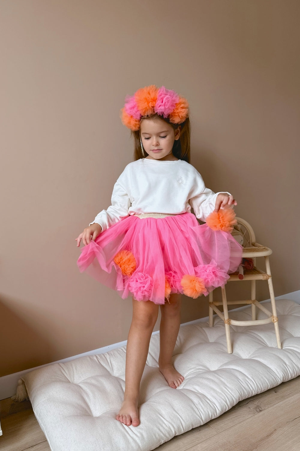 Hilda Fuchsia Pompom Detailed Girl's Skirt