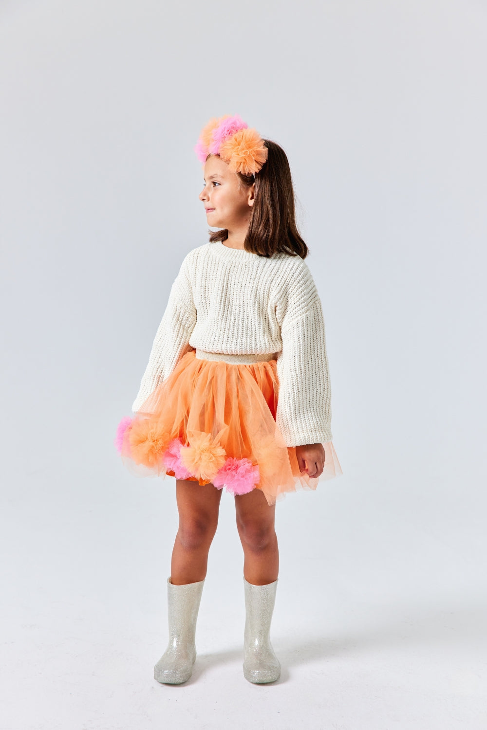 Hilda Girls’ Orange Pom-Pom Detail Skirt